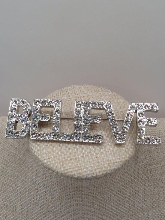 Jewelry - Believe Rhinestone Silver Tone Brooch